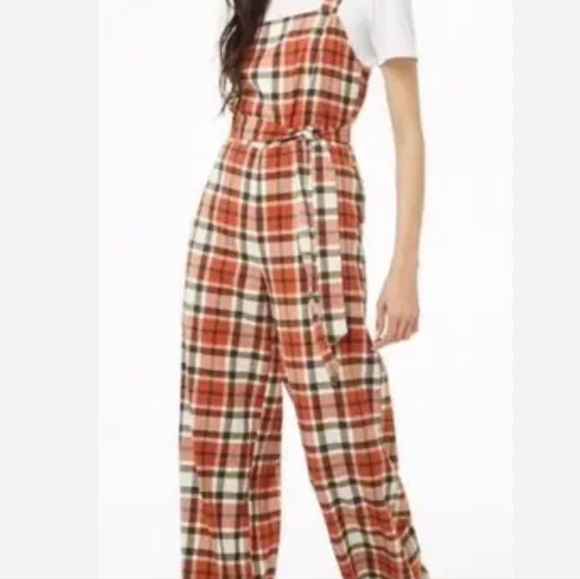 Forever 21 Plaid Wide Leg Jumpsuit Size Small - Picture 1 of 13